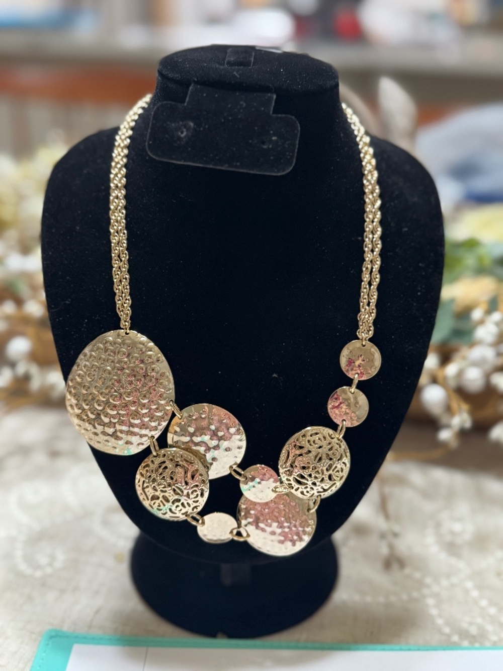 Kendra Scott Lena Filigree Mosaic Bib Statement Necklace Gold Tone